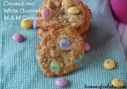 Coconut White Chocolate M & M Cookies | lemonsforlulu.com