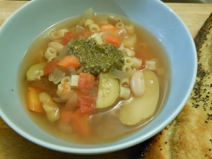 Slow Cooker Veggie Pesto Soup www.sugardishme.com