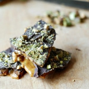Brittle made from lightly salted pistachios, a hint of cardamom and a layer of chocolate! www.lemonsforlulu.com