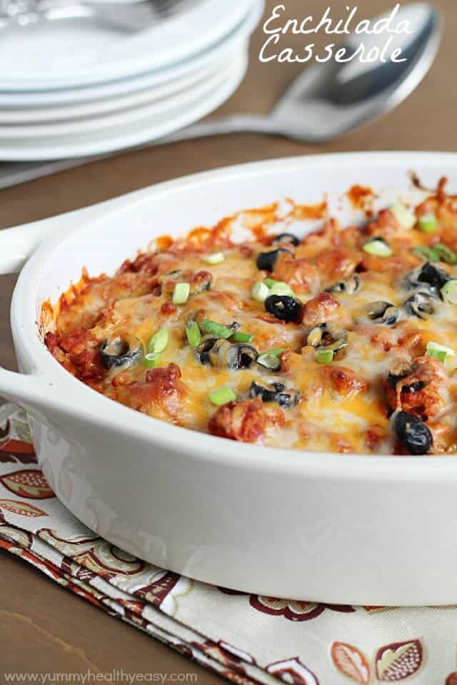 Enchilada Casserole via Yummy Healthy Easy; Meal Plans Made Simple