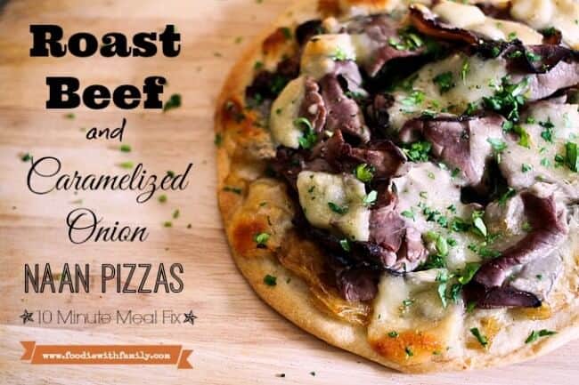 Roast Beef & Caramelized Onion Pizza via Foodie with Family; Meal Plans Made Simple