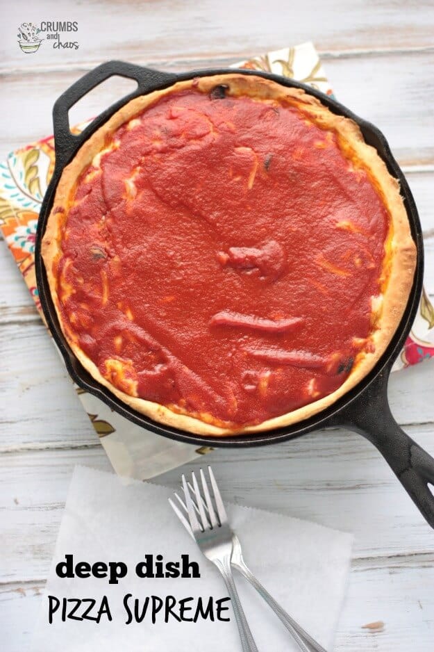 Deep Dish Pizza Supreme via Crumbs and Chaos; Meal Plans Made Simple