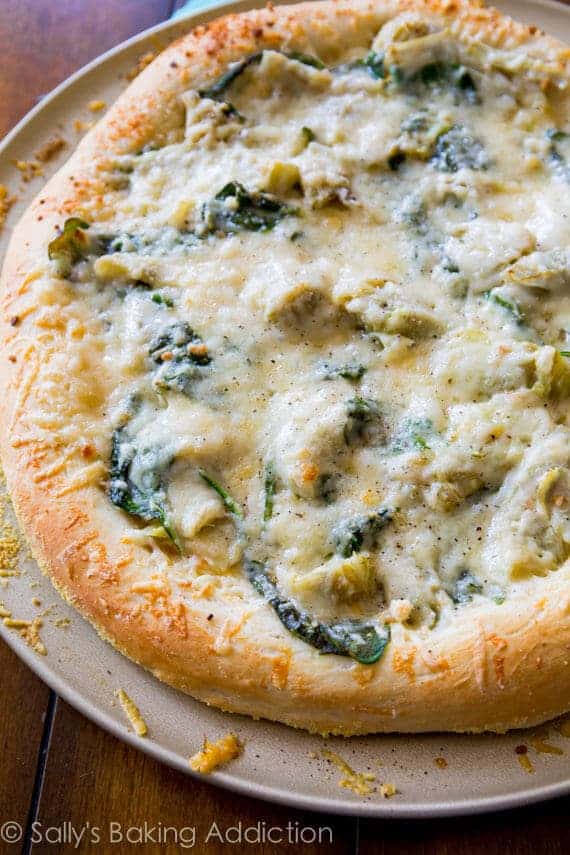 Spinach and Artichoke White Pizza via Sally's Baking Addiction; Meal Plans Made Simple