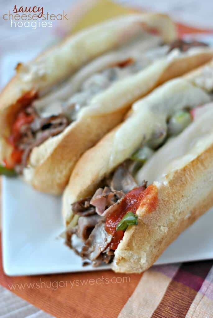 Saucy Cheesesteak Hoagies via Shugary Sweets; Meal Plans Made Simple