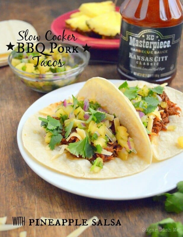 Slow Cooker BBQ Pork Tacos with Pineapple Salsa via www.sugardishme.com