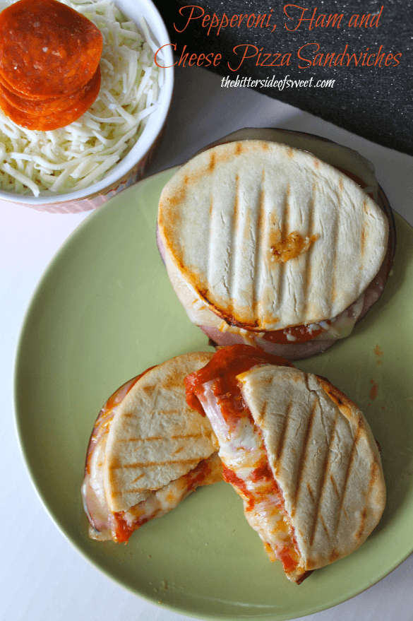 Pepperoni, Ham, & Cheese Pizza Sandwiches via The Bitter Side of Sweet; Meal Plans Made Simple