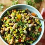 Black beans, corn, garbanzo beans and edamame are tossed with a southwestern flavored vinaigrette! www.lemonsforlulu.com