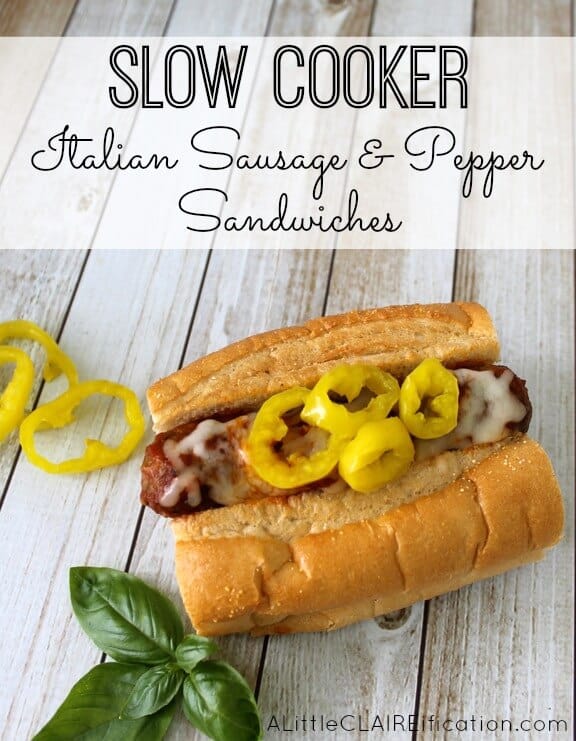 Slow Cooker Italian Sausage and Pepper Sandwiches via A Little Claireification on Meal Plans Made Simple