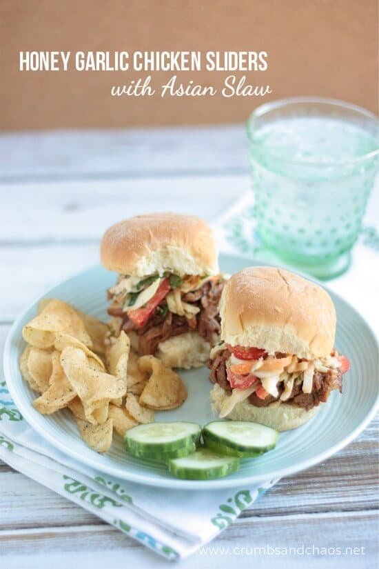 Honey Garlic Chicken Sliders via Crumbs and Chaos on meal Plans Made Simple