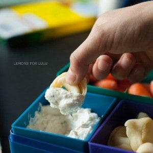 Easy Parmesan ranch dp is perfect for school lunches as a dip for veggies, crackers or even pasta! www.lemonsforlulu.com