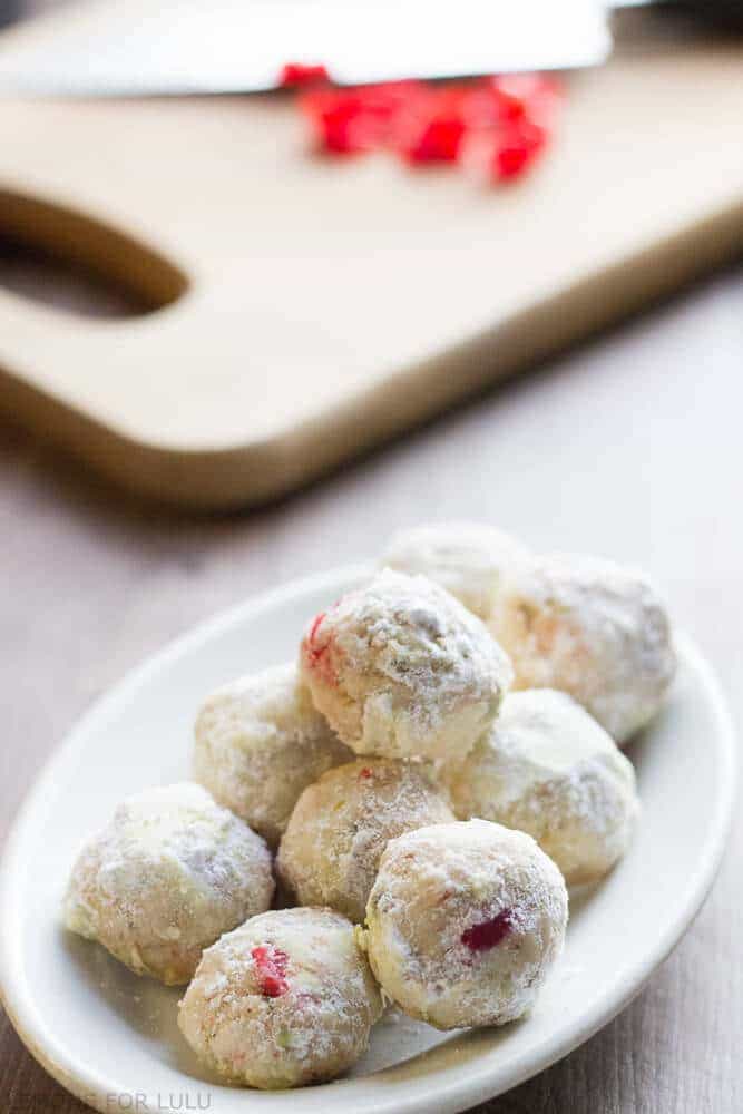 Cherry Pistachio Snowball Cookies