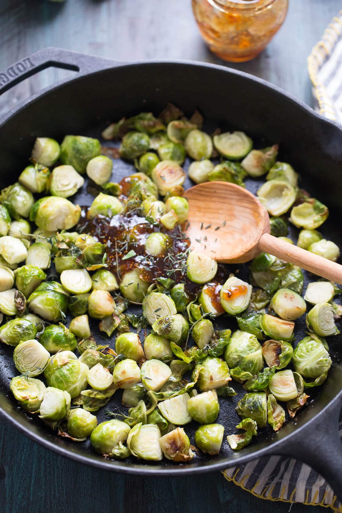 Sauteed Brussels Sprouts with Fig Glaze - LemonsforLulu.com