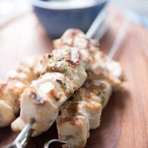 Chicken souvlaki or chicken skewers is so easy and the seasoning keeps the chicken so tender!