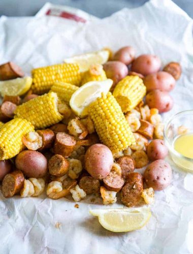 Shrimp boil on paper