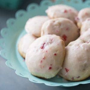 Ricotta cookies are soften tender little sweets. Each cookie is packed with chopped fresh strawberries in the cookie and in the silky glaze on top!