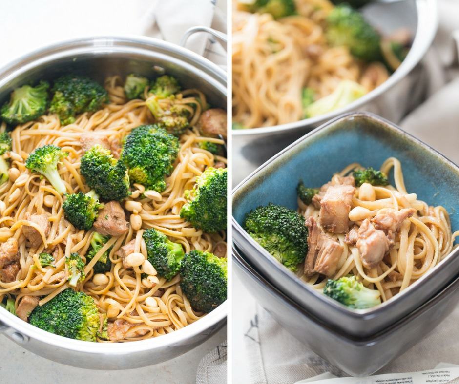 Chicken and Broccoli Stir Fry over Peanut Butter Noodles