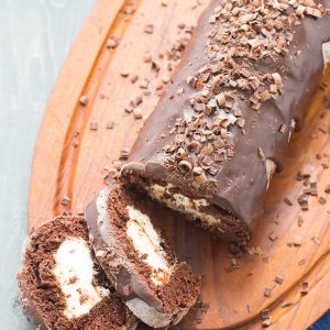 This chocolate roll is irresistible! Bailey's is in the filling and it is a key flavor in the ganache, how wonderful!