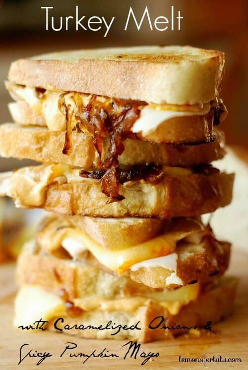 turkey melt with caramelized onions and spicy pumpkin mayo