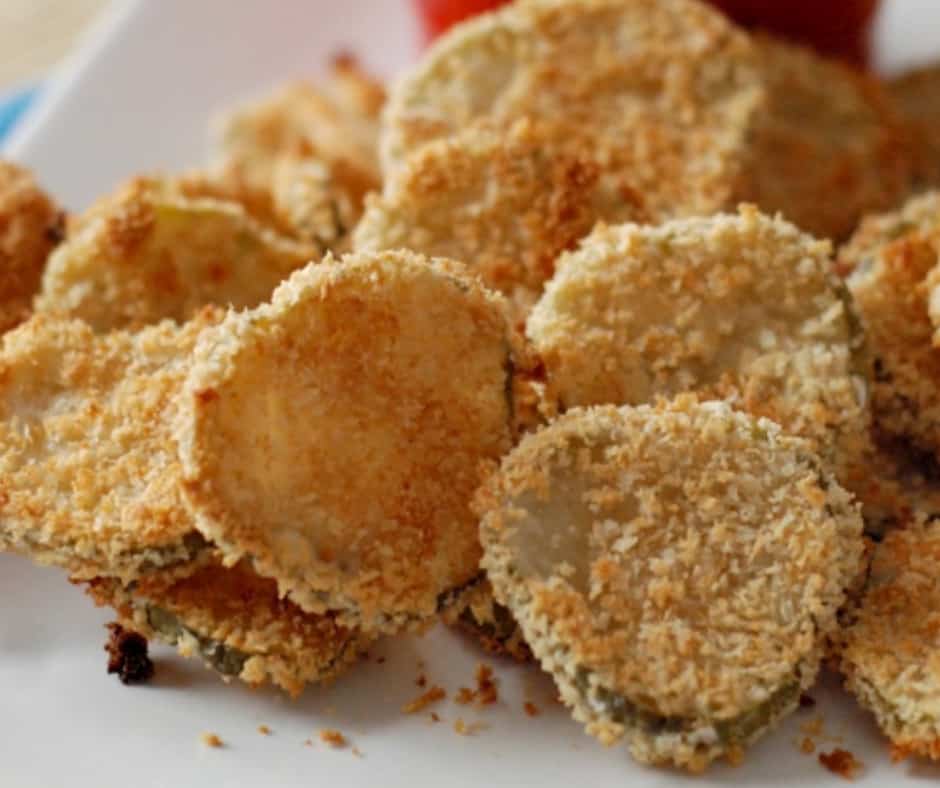 The oven baked pickle chips are football food done light!