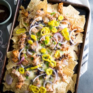 BBQ Chicken Nachos whole pan