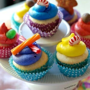 Candy Land cupcakes are topped with sugar and spice and everything nice! www.lemonsforlulu.com