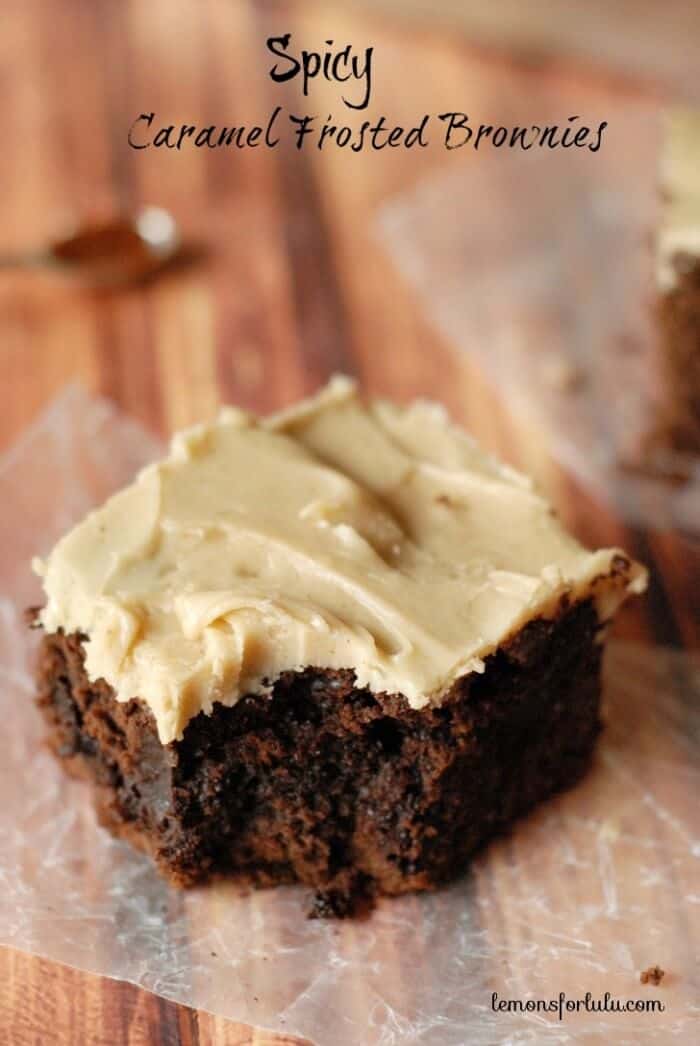 spicy caramel frosted chocolate brownies