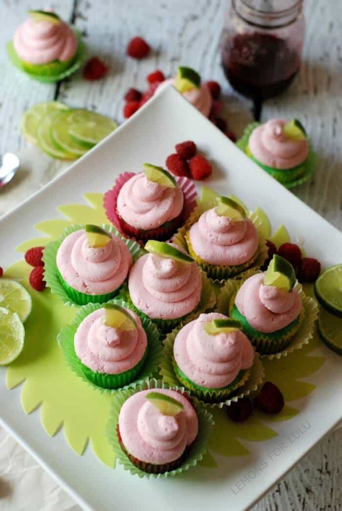 Lime Cupcakes with Raspberry Buttercream Frosting