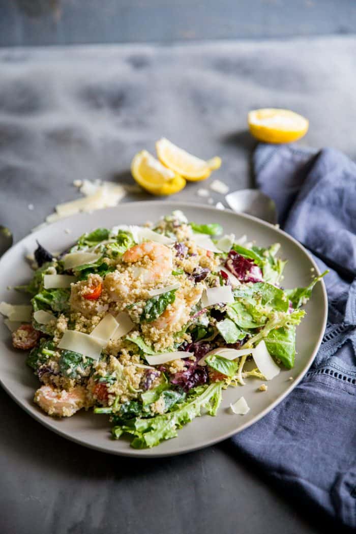Shrimp Caesar Salad Recipe with Quinoa - LemonsforLulu.com