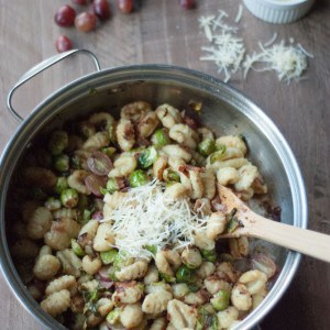 Gnocchi is the star of this meal, it’s tossed with Brussels sprouts, grapes and Parmesan cheese. An incredibly easy weeknight meal! www.lemonsforlulu.com