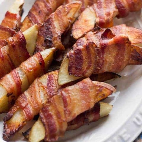 Bacon Wrapped Roasted Potatoes with Harissa Aioli