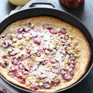 Fresh raspberries and crunchy toasted hazelnuts grace this simple Dutch baby! Enjoy this for breakfast, brunch or dessert! #IDelight #Ad