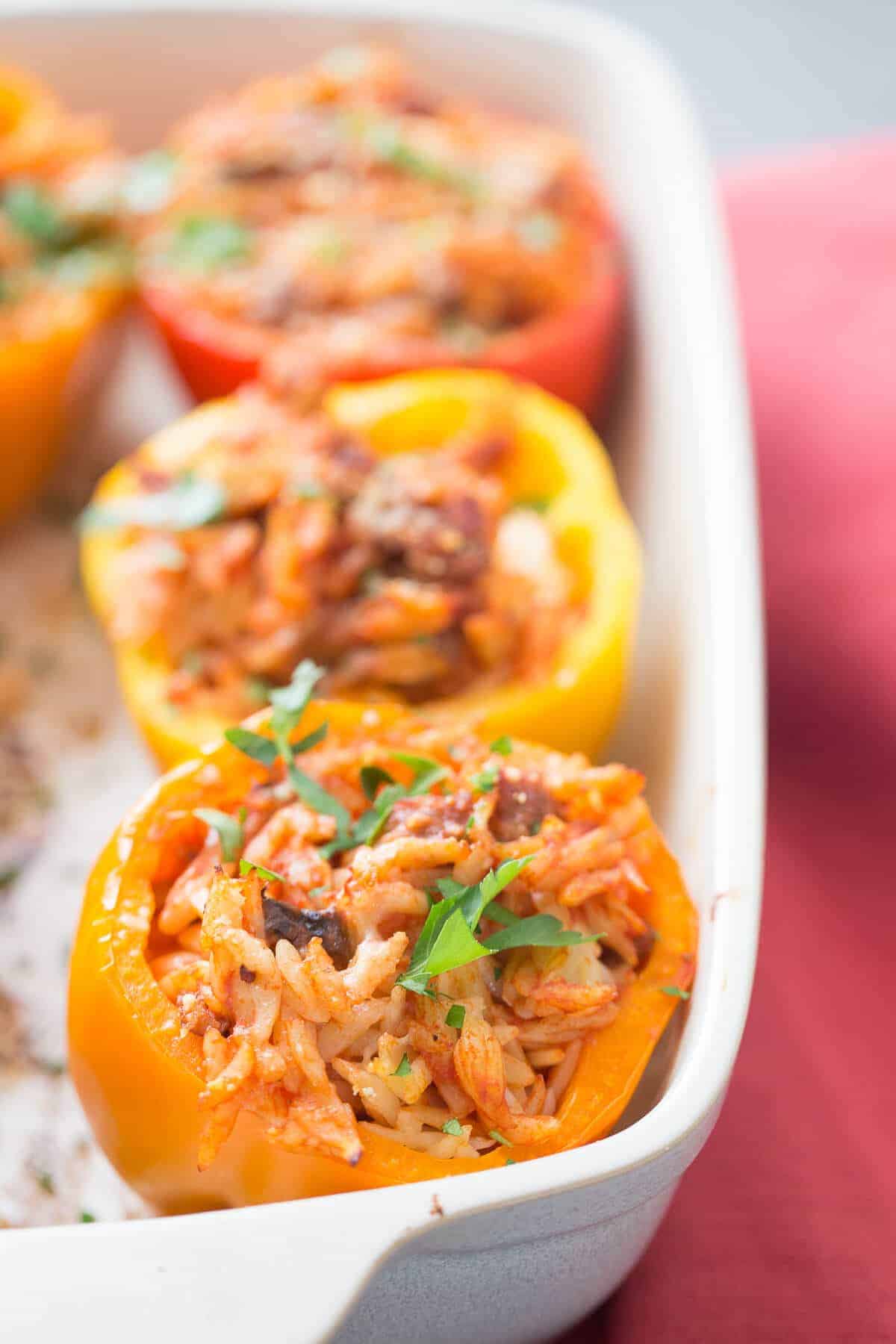 Italian Stuffed Peppers - with Sausage and Orzo - LemonsforLulu.com