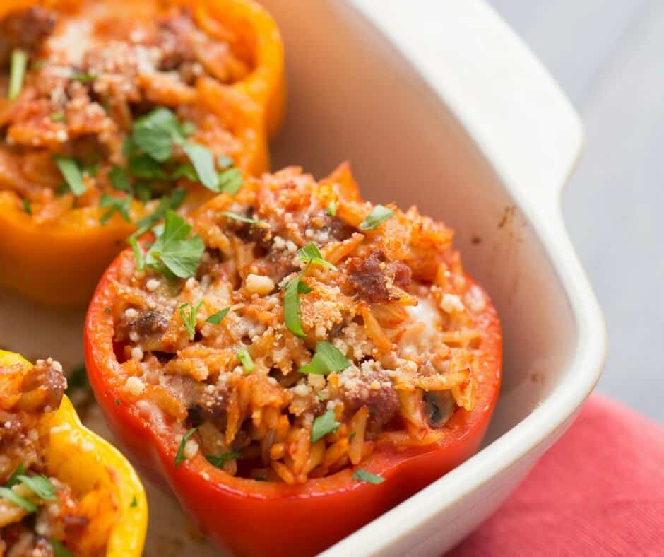 Italian Stuffed Peppers with Sausage and Orzo