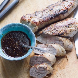 Oven roasted pork tenderloin is served with a simple, tangy and sweet balsamic fig sauce www.lemonsforlulu.com