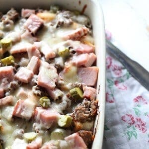 This bubble pizza starts with buttermilk biscuits.Ham, pork, swiss cheese and pickles make this pizza taste just like a Cuban sandwich. Get the recipe from LemonsForLulu.com