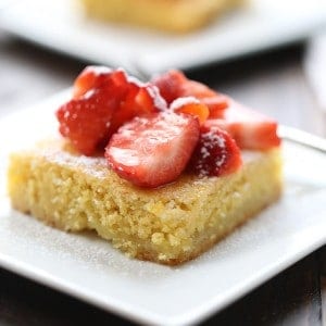 Simple Strawberry Lemonade Bar on a white plate with a silver fork.