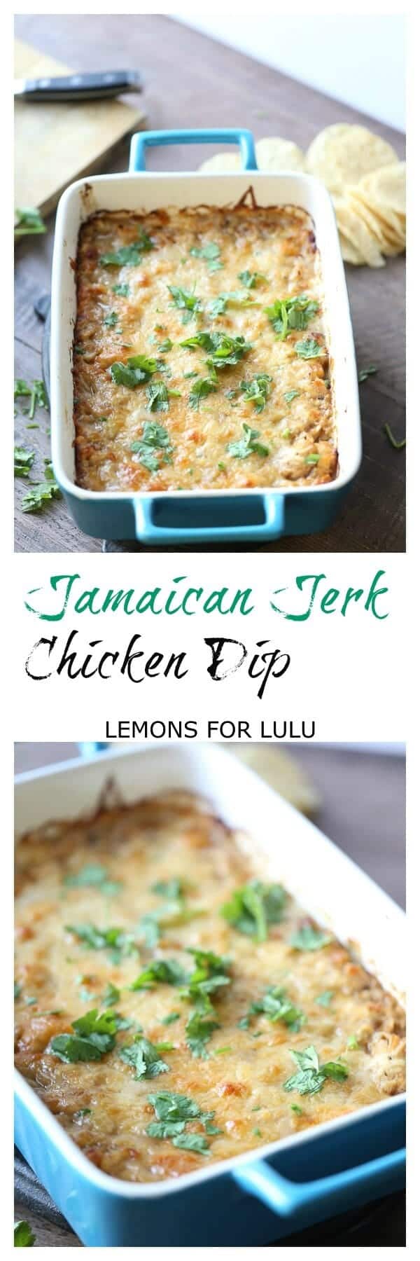 This Jamaican jerk chicken dip is tangy, creamy and all together delicious! It’s everything you could want in a dip! lemonsforlulu.com