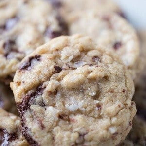 Soft cowboy cookies made browned butter and coconut. Each cookie is lightly salted for the perfect salty/sweet combo! lemonsforlulu.com
