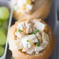 This ranch chicken salad recipe has flavors everyone will love! Each bite is filled with crisp pepprs, crunchy nuts, sweet apples and cheddar cheese! lemonsforlulu.com