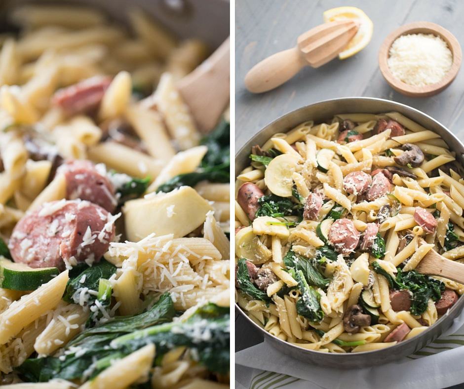 Penne Noodles with Vegetables and Chicken Sausage