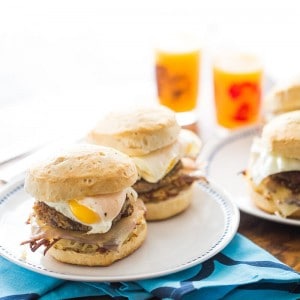 Goetta steals the show in this easy breakfast sandwich! Canned biscuit are filled with hash browns, cheese, egg and of course Goetta!