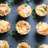 Homemade pimento cheese tucked inside little fillo cups! Perfect little finger foods!