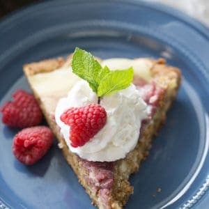 The raspberry amaretto cheesecake topping to this easy skillet blondie is like a dessert all on it's own!