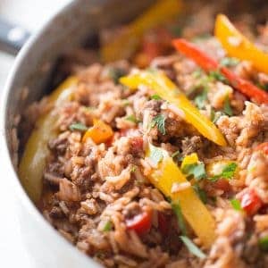 Unstuffed peppers combine beef, rice, tomatoes and peppers just like the original recipe. The best part about unstuffed peppers is how easy this is to make; all you need is one pot and a handful of ingredients!