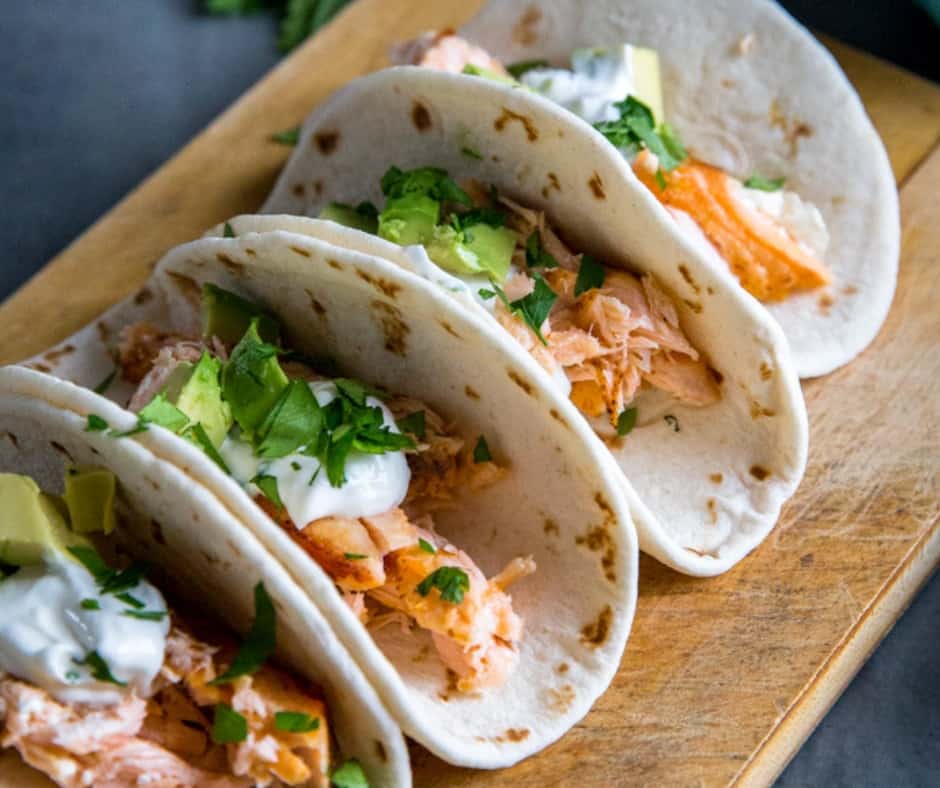 Salmon Fish Tacos with Jalapeno Cream