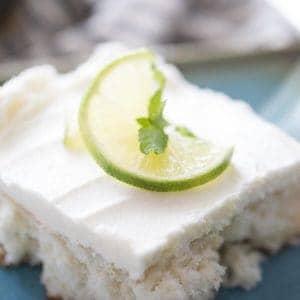 Mojito meets cake in this simple dessert recipe! A rum flling is soaked into fluffy white cake and then topped with a minty buttercream frosting!