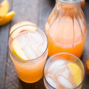 Peach lemonade is made with fresh ginger and crisp lemons. This is one drink that is deliciously thirst-quenching!