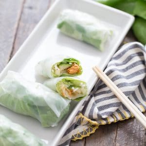 Springs rolls are so simple to make! These rolls have veggies, rice and a sweet and spicy salmon filling!