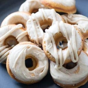 Soft baked sweet potato donuts with a creamy browned butter frosting!