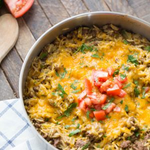Need the ultimate family friendly meal? This cheeseburger skillet will make everyone happy!